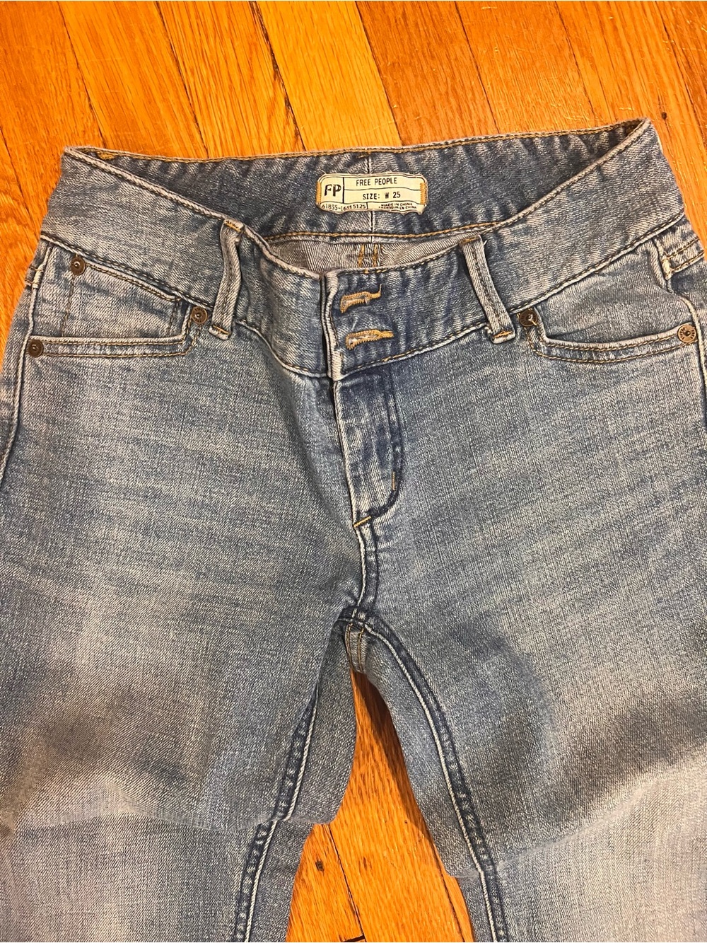 Free People Faded Light Blue Distressed Flare Jeans